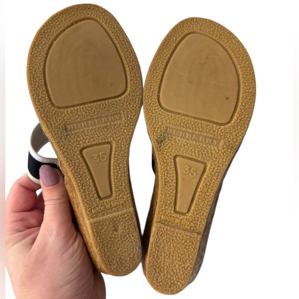 Burberry Women’s‎ Vintage Navy Blue White Nautical Stripe Rattan Wedges Size 35 - Picture 5 of 6